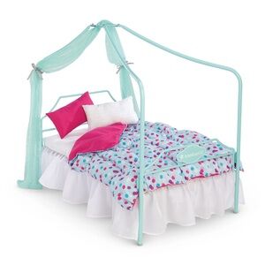 American Girl Canopy Bed and Bedding Set/Polka Dot Bedding Set for 18” Doll